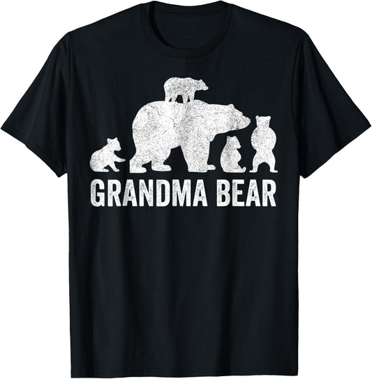 Grandma Bear With Four Cub Cute Mother's Day T-Shirt - T-Shirt | Black