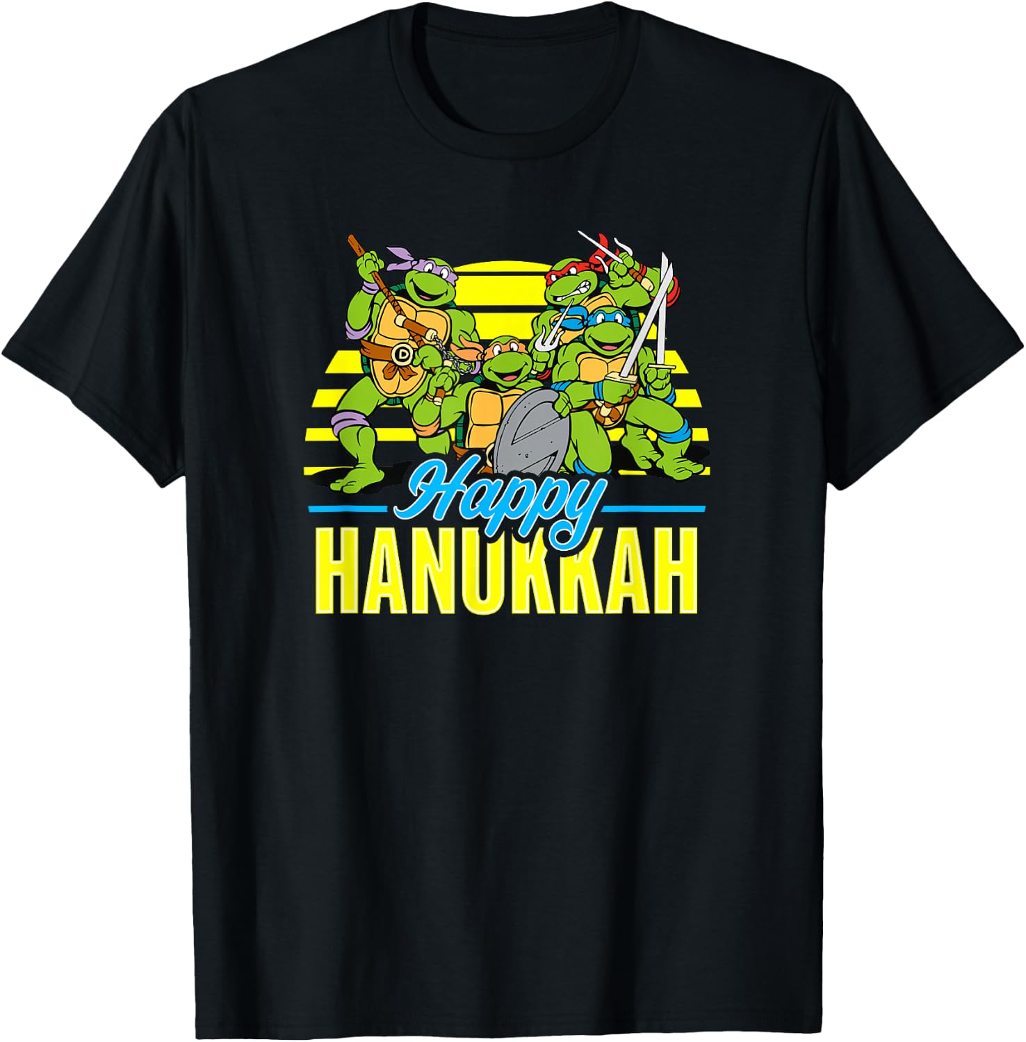 Teenage Mutant Ninja Turtles Group Happy Hanukkah T-Shirt - T-Shirt | Black