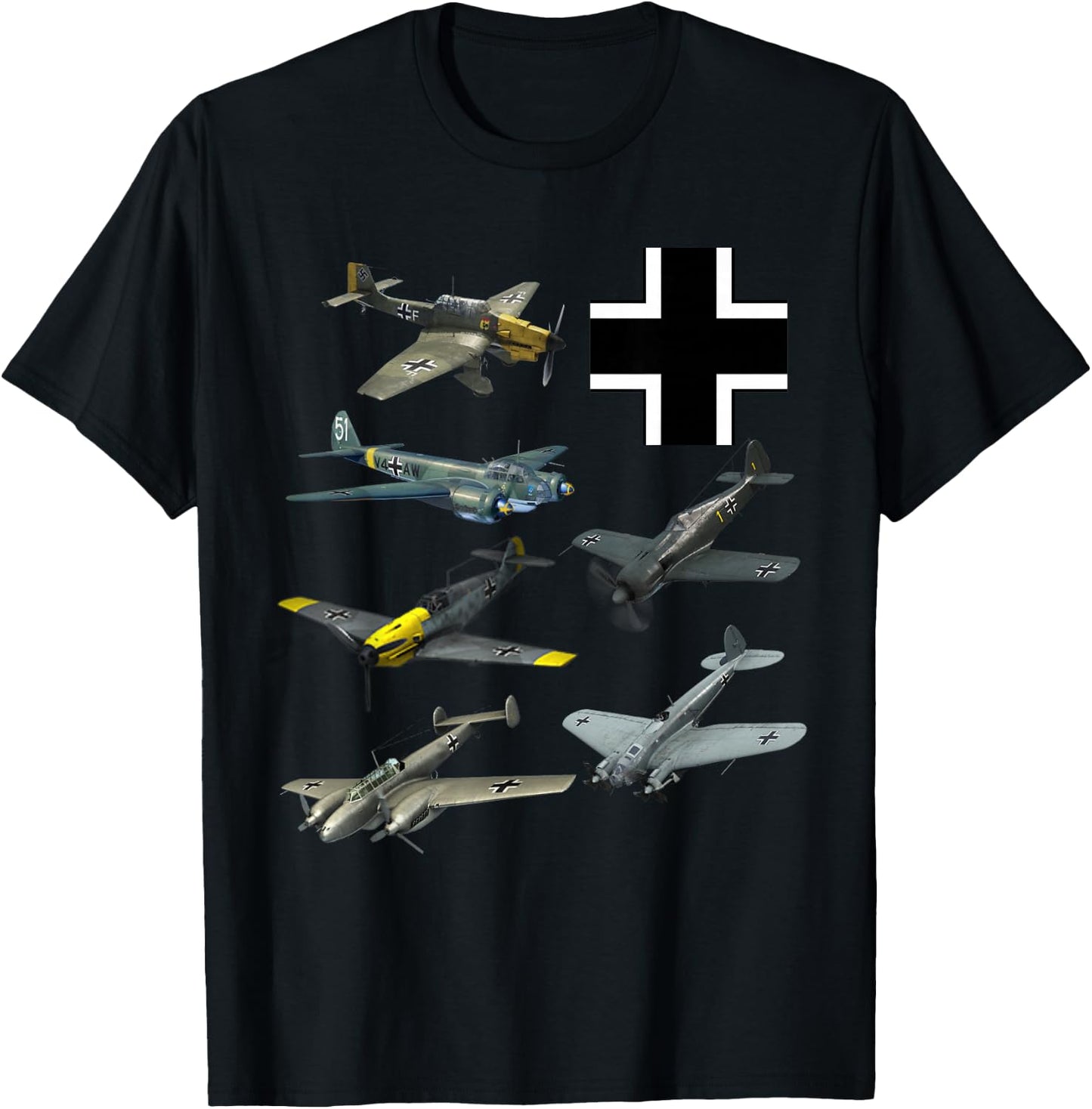 WW2 German Fighter JU-87 Stuka Bf 109 Fw190 T-Shirt - T-Shirt | Black