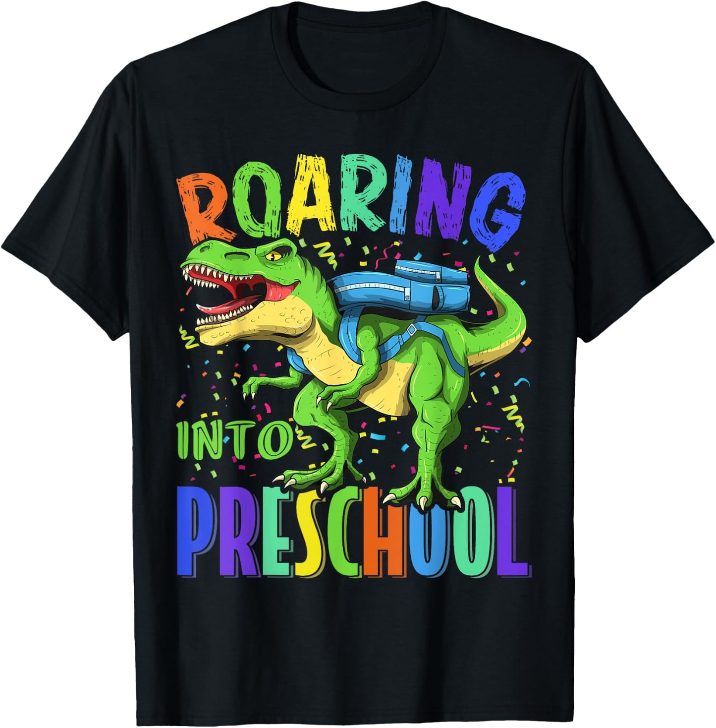 Roaring Into Preschool Dinosaur T Rex Back to School Boys T-Shirt - T-Shirt | Black