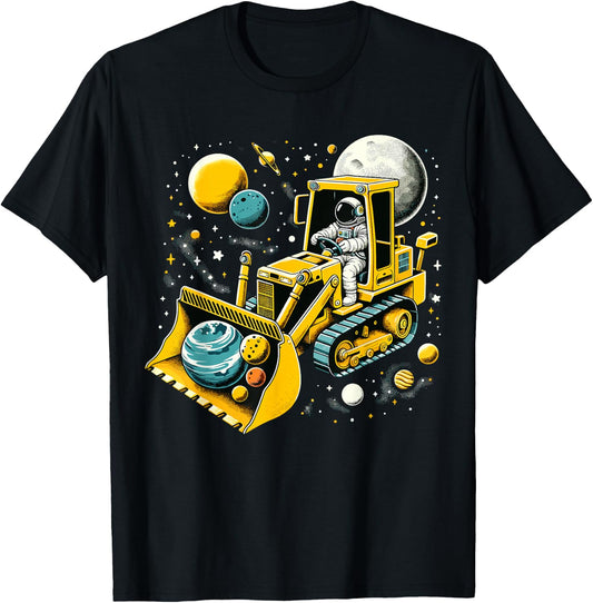 Astronaut Excavator in Space Planet T-Shirt - T-Shirt | Black