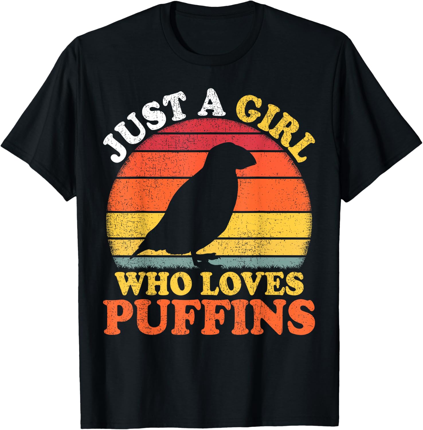 Puffin Bird Vintage Just A Girl Who Loves Puffins T-Shirt - T-Shirt | Black
