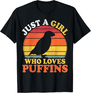 Puffin Bird Vintage Just A Girl Who Loves Puffins T-Shirt - T-Shirt | Black