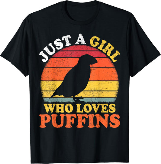 Puffin Bird Vintage Just A Girl Who Loves Puffins T-Shirt - T-Shirt | Black