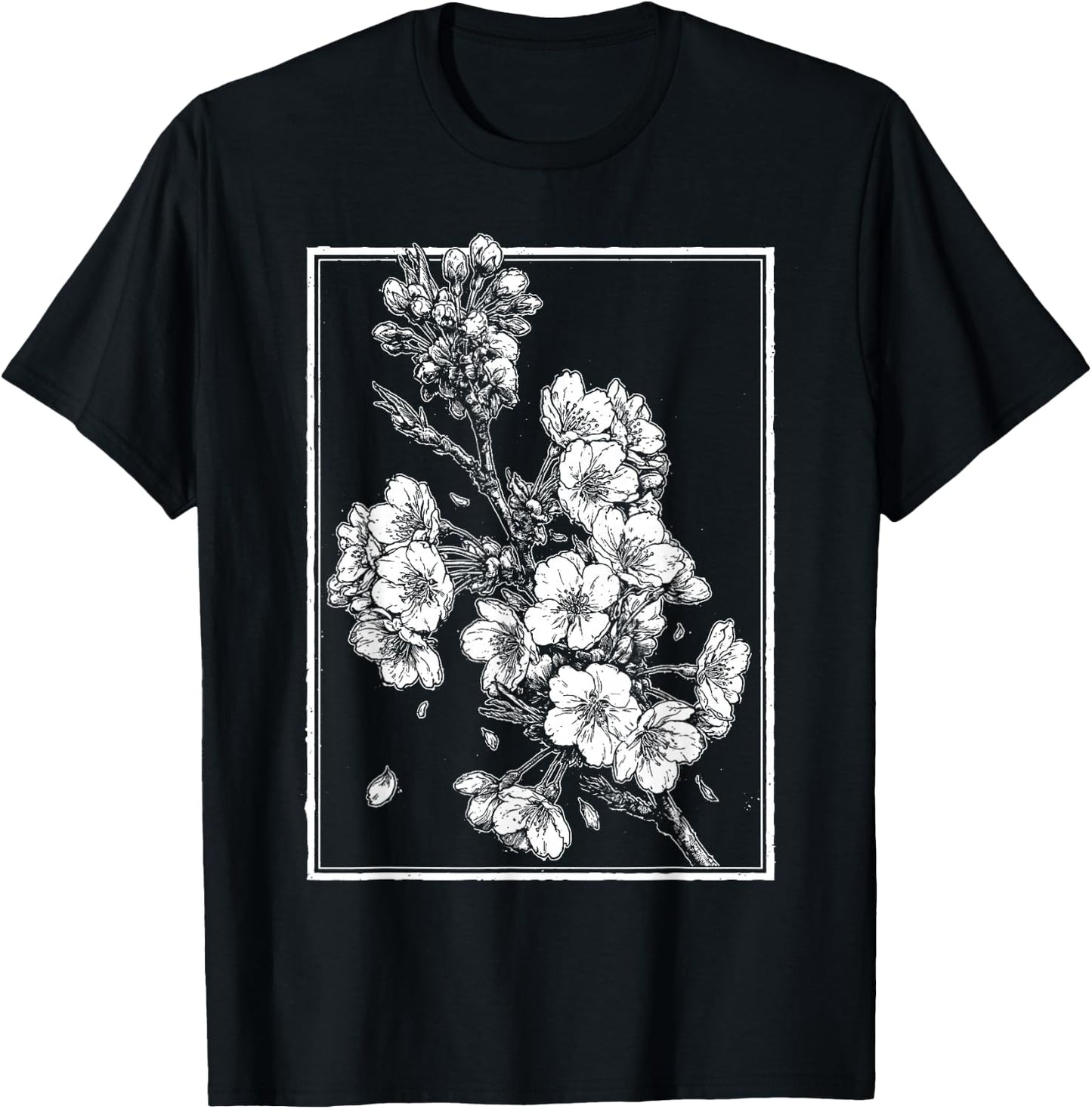 Japanese Cherry Blossom Sakura | Harajuku Grunge Anime Manga T-Shirt - T-Shirt | Black