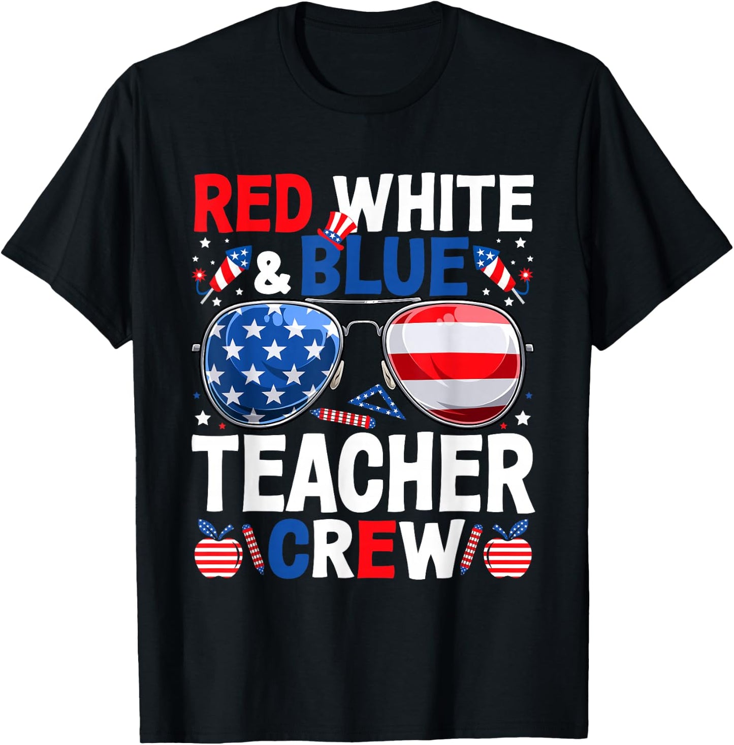 4th Of July Red White & Blue Teacher Crew American Flag Men T-Shirt - T-Shirt | Black