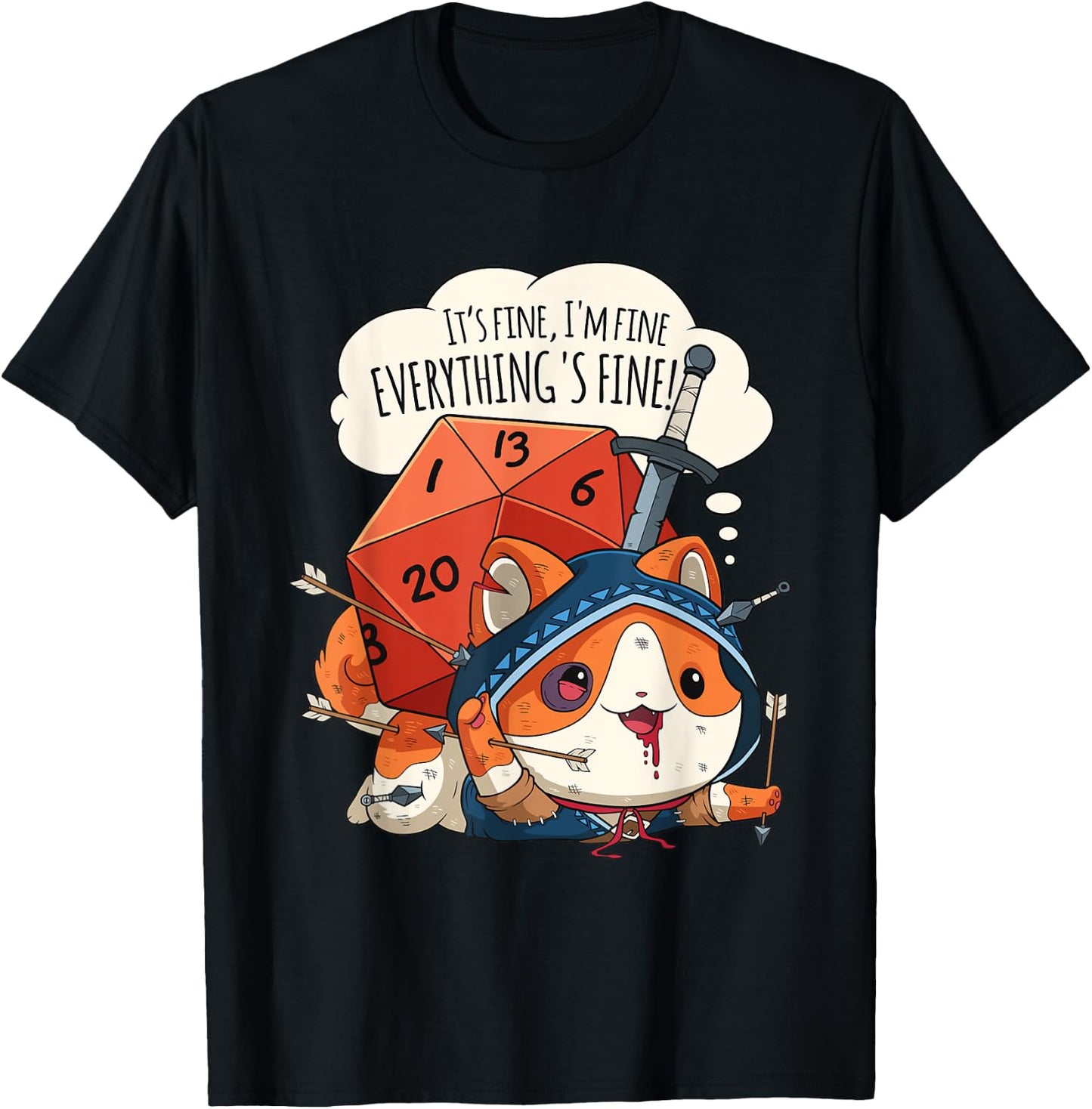 Funny Everything's Fine Cat Role Playing Game RPG T-Shirt - T-Shirt | Black