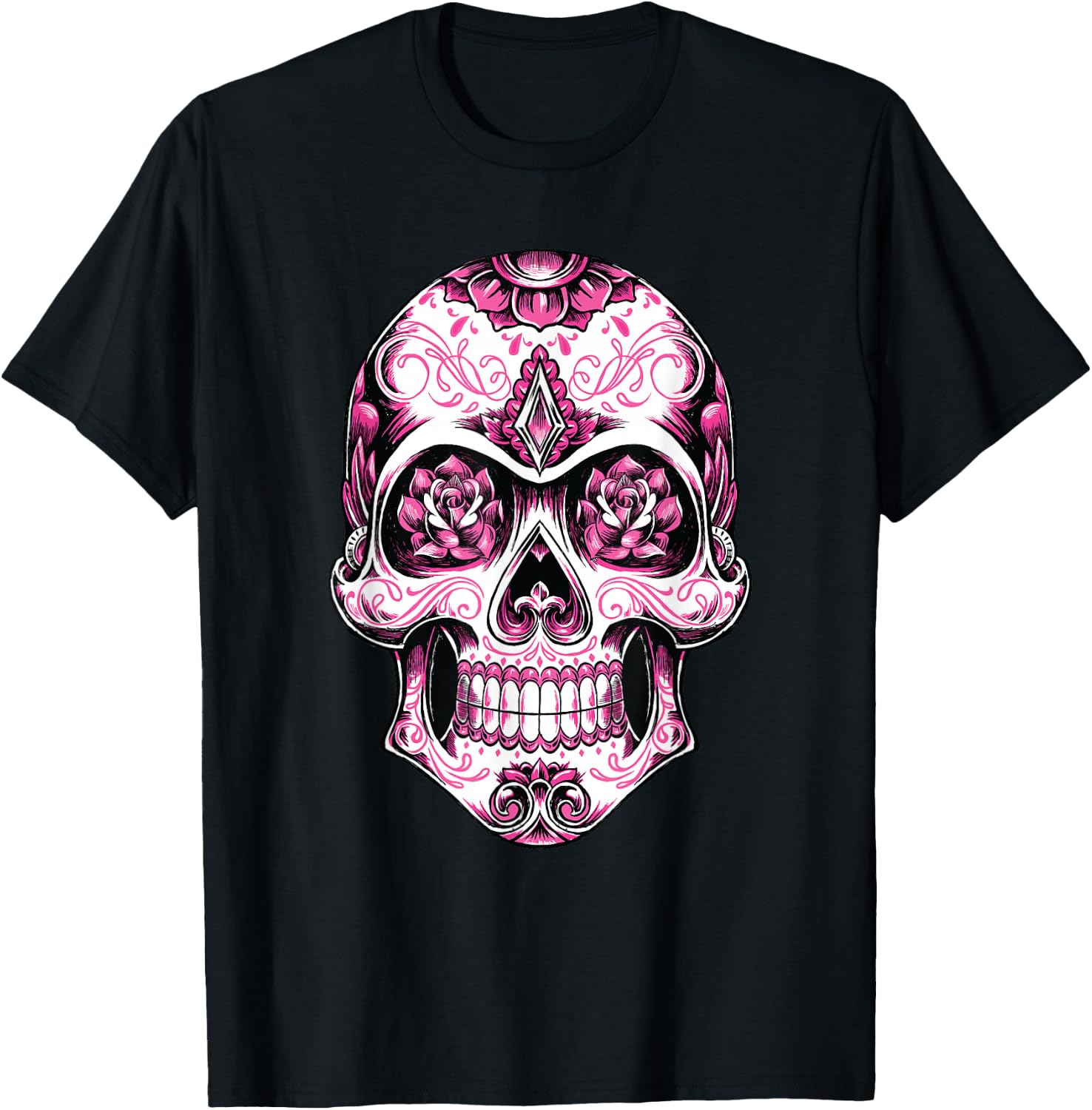 Breast Cancer Shirt Women Pink Sugar Skull T-Shirt - T-Shirt | Black