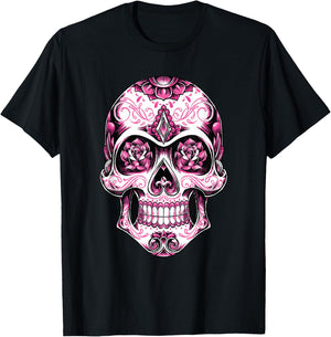 Breast Cancer Shirt Women Pink Sugar Skull T-Shirt - T-Shirt | Black