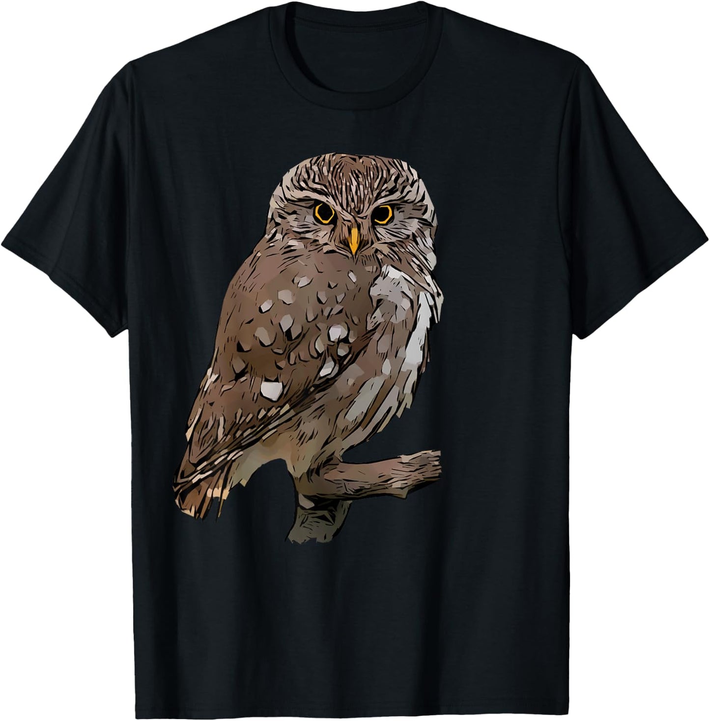 Realistic Owl Illustration on Tree Branch T-Shirt - T-Shirt | Black