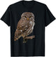 Realistic Owl Illustration on Tree Branch T-Shirt - T-Shirt | Black