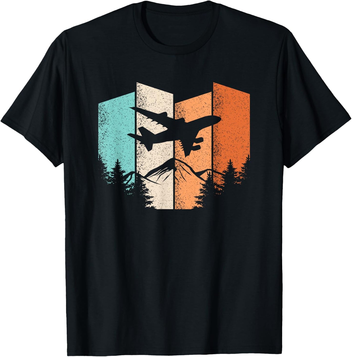 Retro Airplane Landscape Pilot Aviation Men Women T-Shirt - T-Shirt | Black