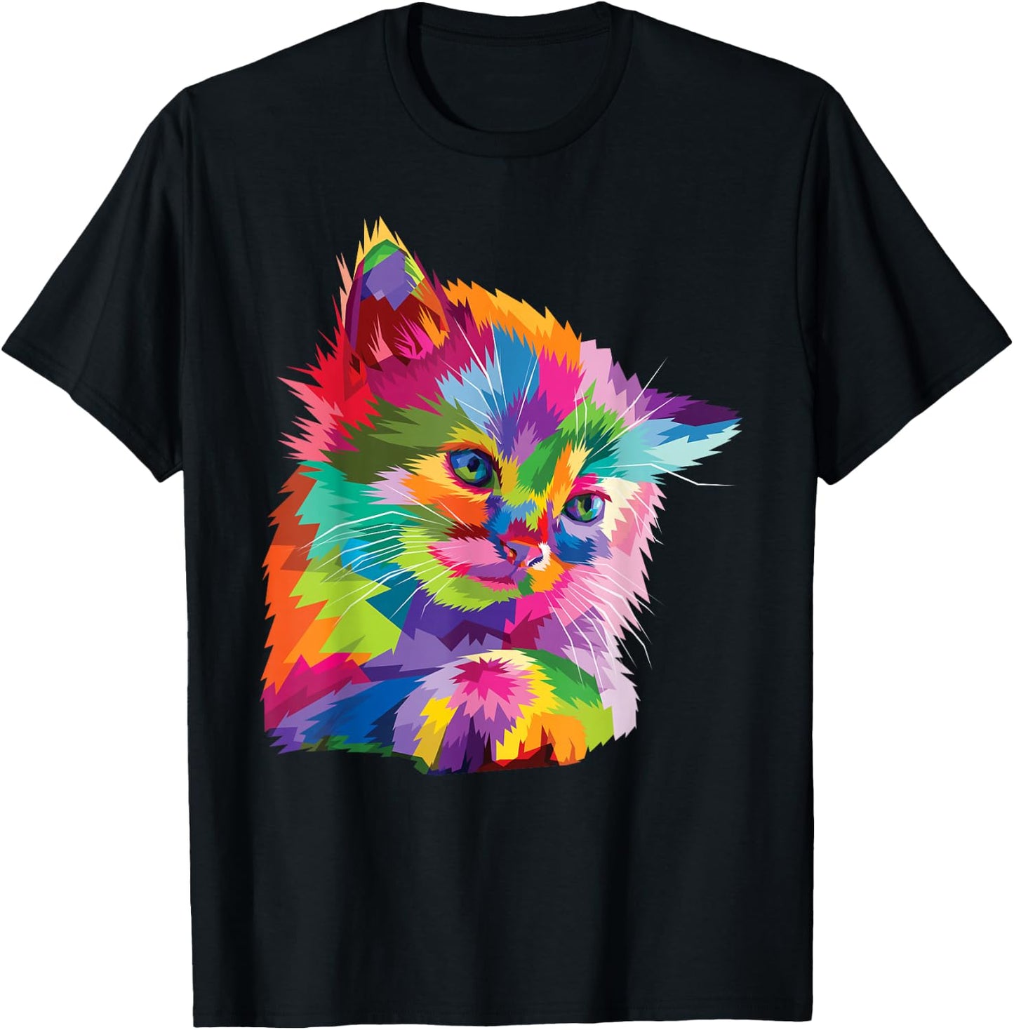 Rainbow Kitten Colorful Feline Mosaic Kitty Portrait T-Shirt - T-Shirt | Black
