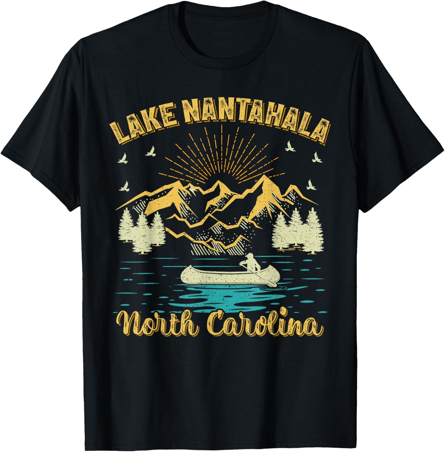 Summer Vacation Retro Mountain North Carolina Nantahala Lake T-Shirt - T-Shirt | Black