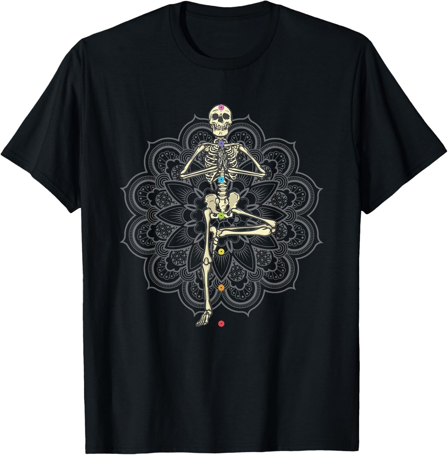 Yoga Skeleton in Vriksasana Pose Chakra T-Shirt - T-Shirt | Black