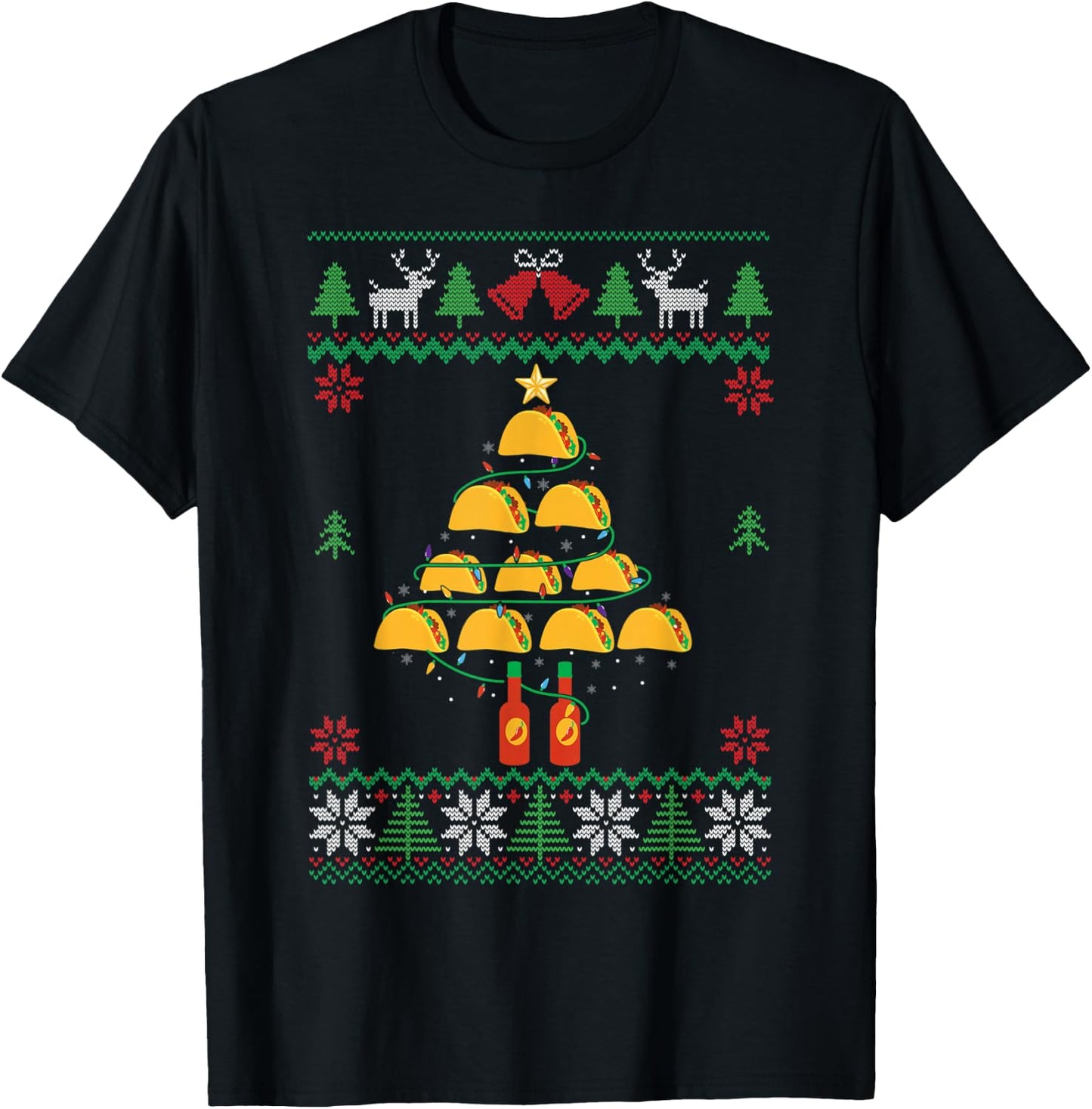 Tacos Christmas Tree Ugly Sweater Christmas Family Matching T-Shirt - T-Shirt | Black