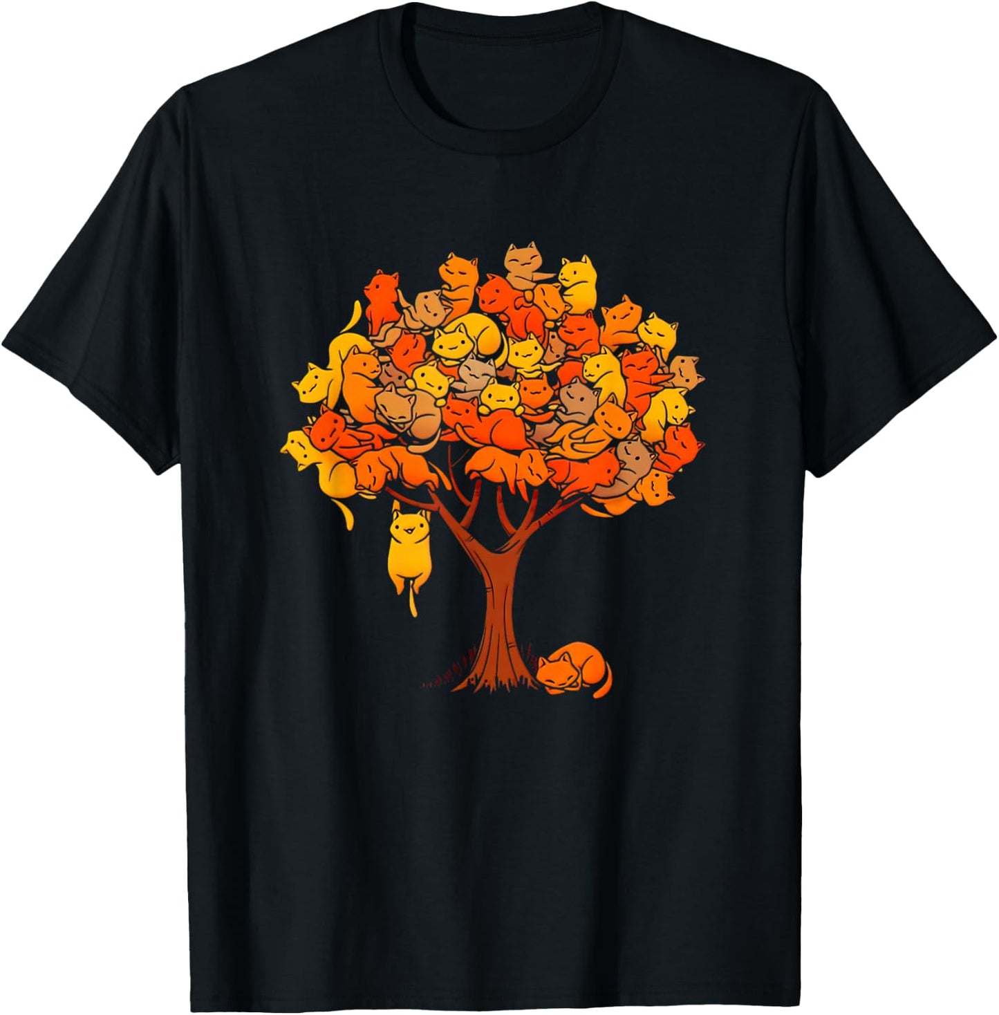 Cats And Tree Black Women's Cotton 100% T-Shirt - T-Shirt | Black