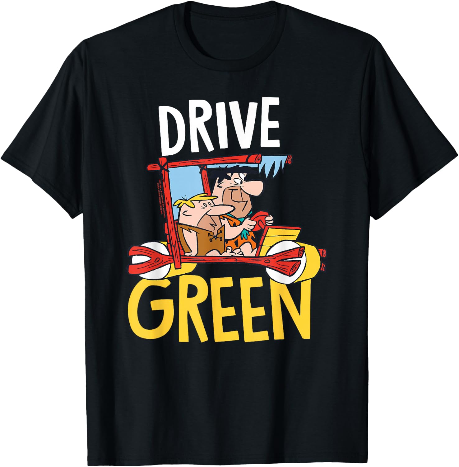 The Flintstones Fred Barney Drive Green T-Shirt - T-Shirt | Black