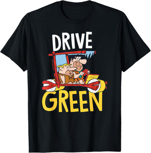 The Flintstones Fred Barney Drive Green T-Shirt - T-Shirt | Black