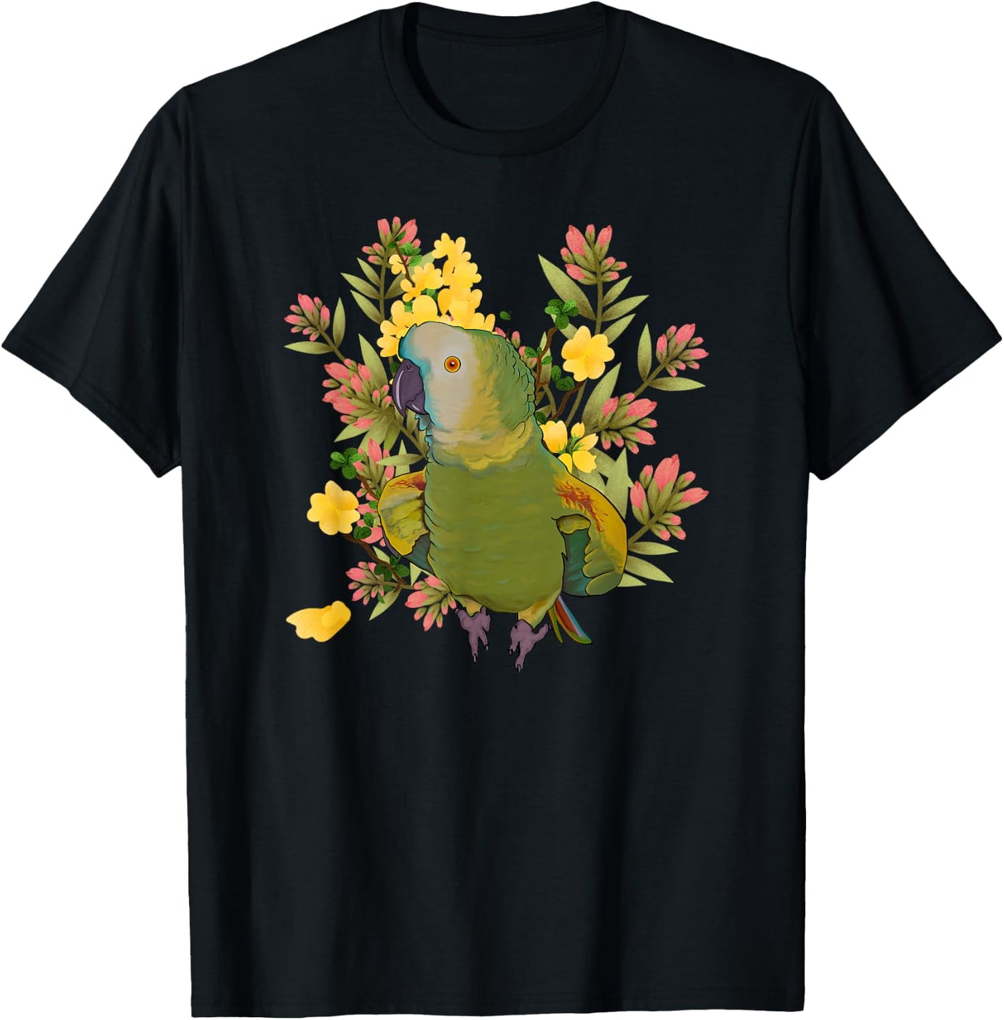 Colorful Floral Playful Blue Fronted Amazon Parrot Lovers T-Shirt - T-Shirt | Black
