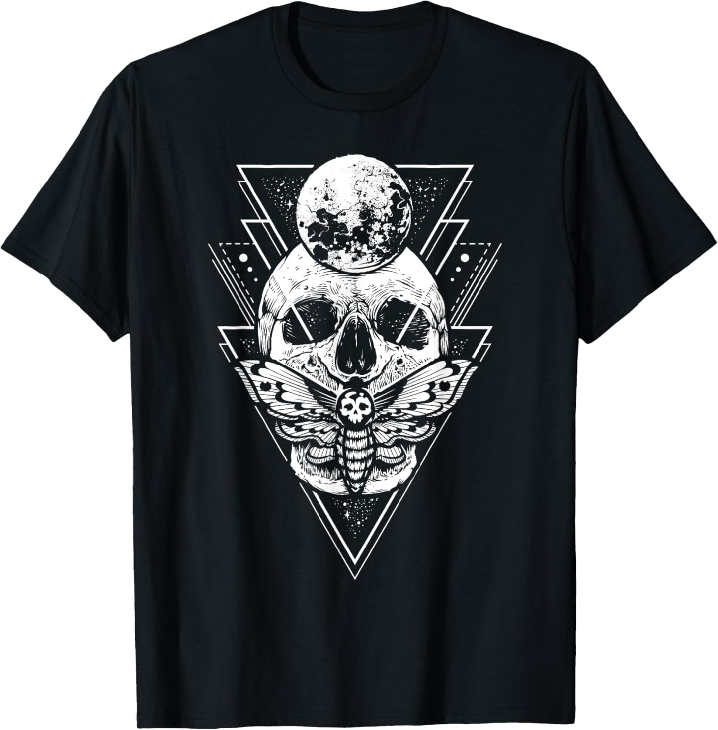 Crystal Moon and Death Moth - Mystic Pagan Skeleton T-Shirt - T-Shirt | Black