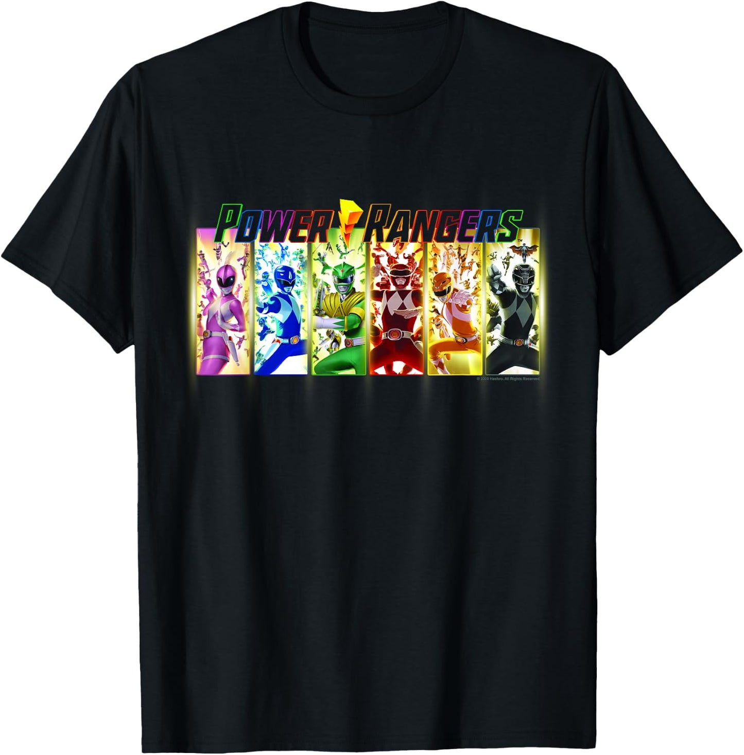 Power Rangers Action Lightning Rainbow Panel Portraits T-Shirt - T-Shirt | Black