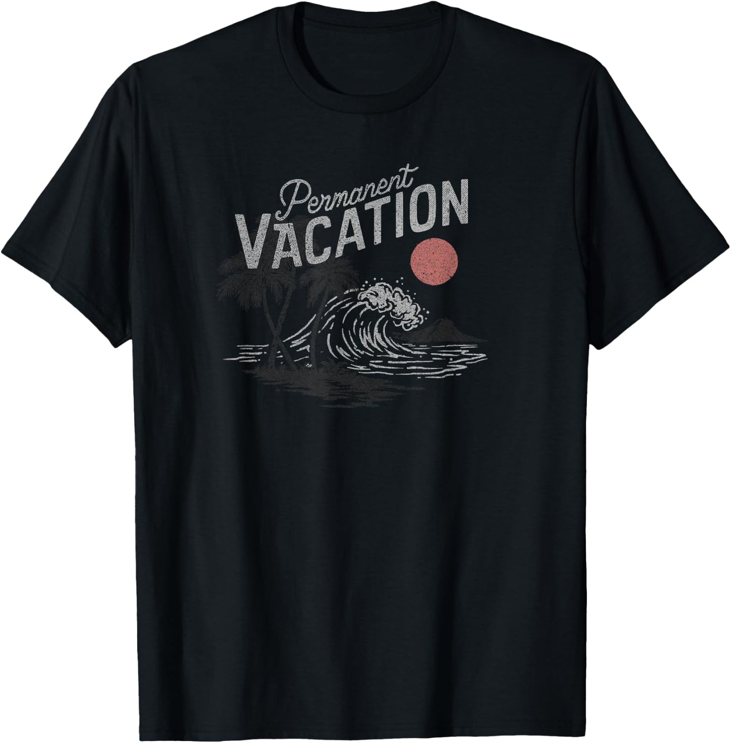 Trendy Permanent Vacation Palms & Island Scene T-Shirt - T-Shirt | Black