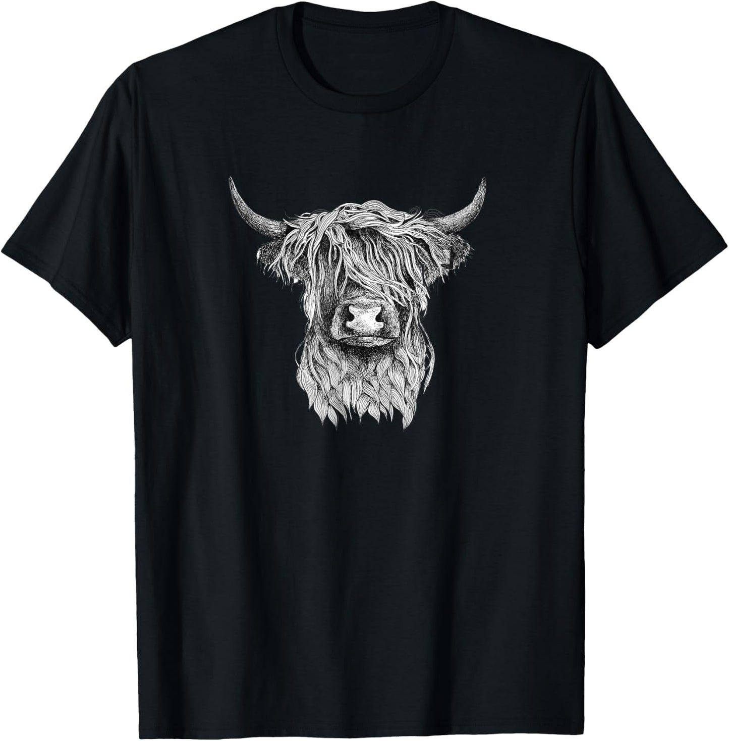 Highland Cow - Hand Drawn Illustration T-Shirt - T-Shirt | Black