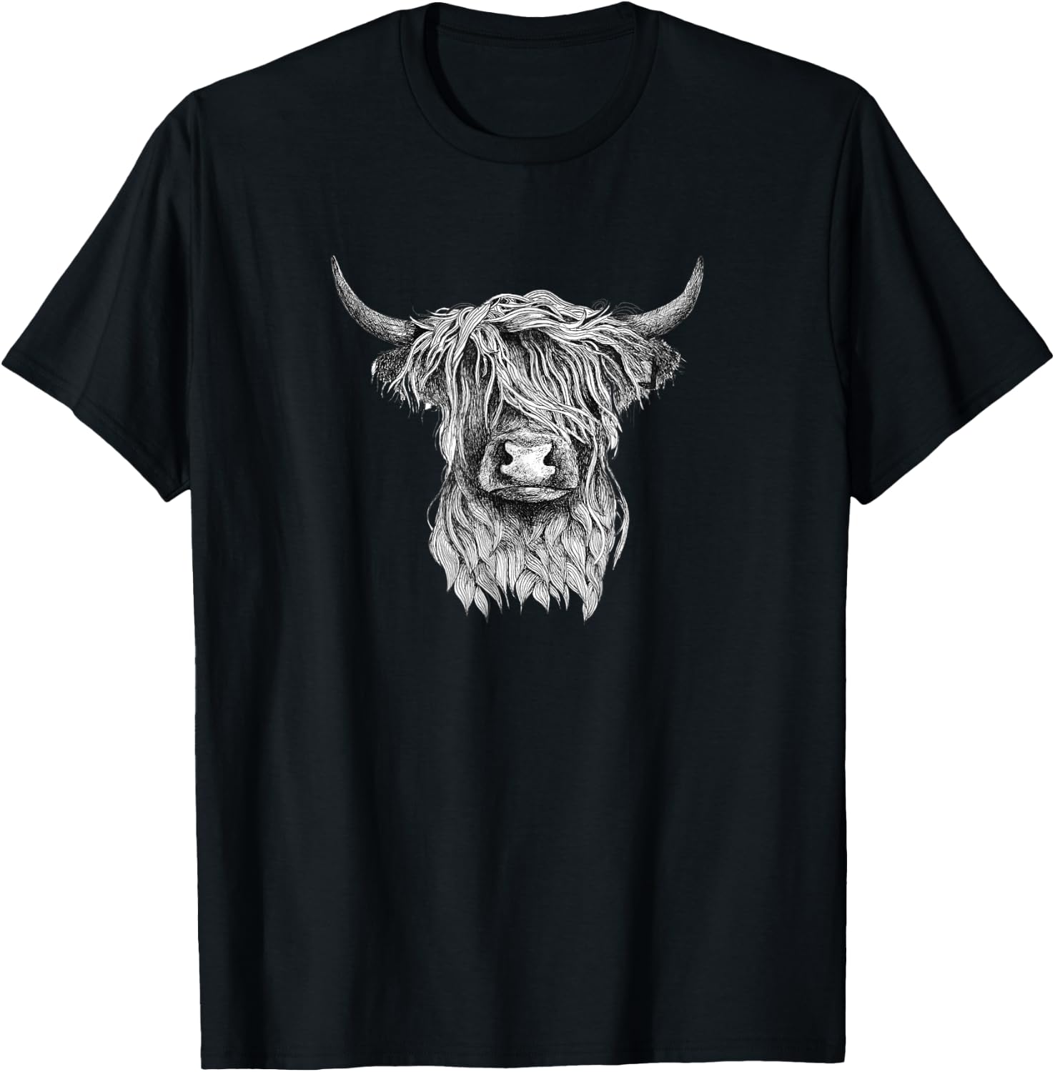 Highland Cow - Hand Drawn Illustration T-Shirt - T-Shirt | Black