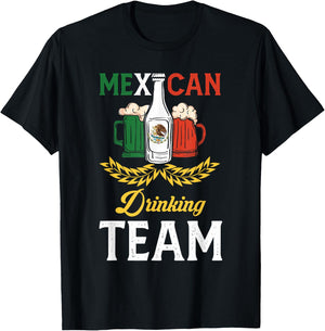 Beer Mexican Drinking Team Mexico Flag Beer Pub Party T-Shirt - T-Shirt | Black