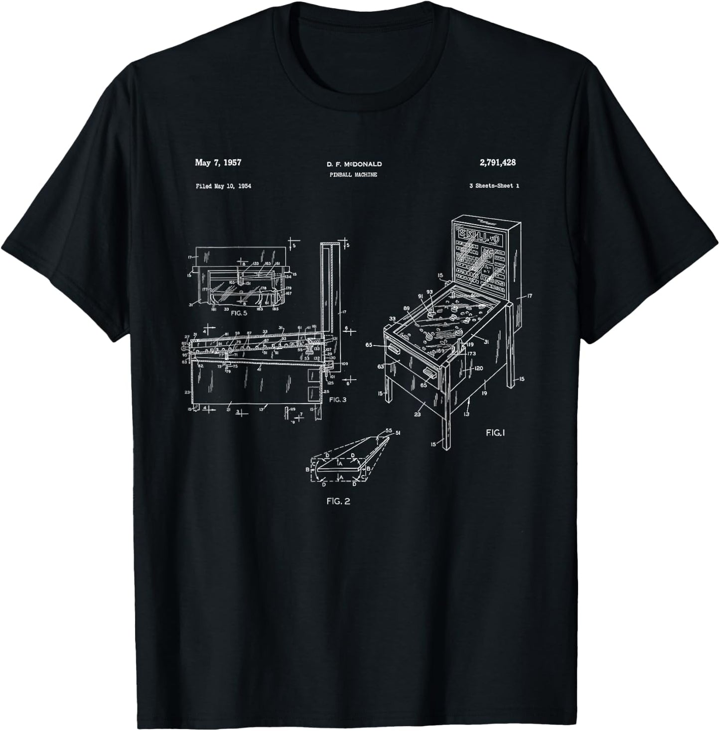 Classic Retro Pinball Design - Pinball Patent - Gift T-Shirt - T-Shirt | Black
