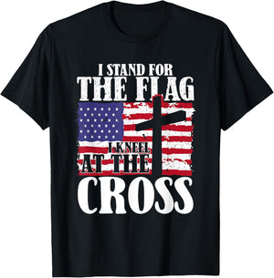 I Stand For The Flag And Kneel For The Cross USA Patriotic T-Shirt - T-Shirt | Black