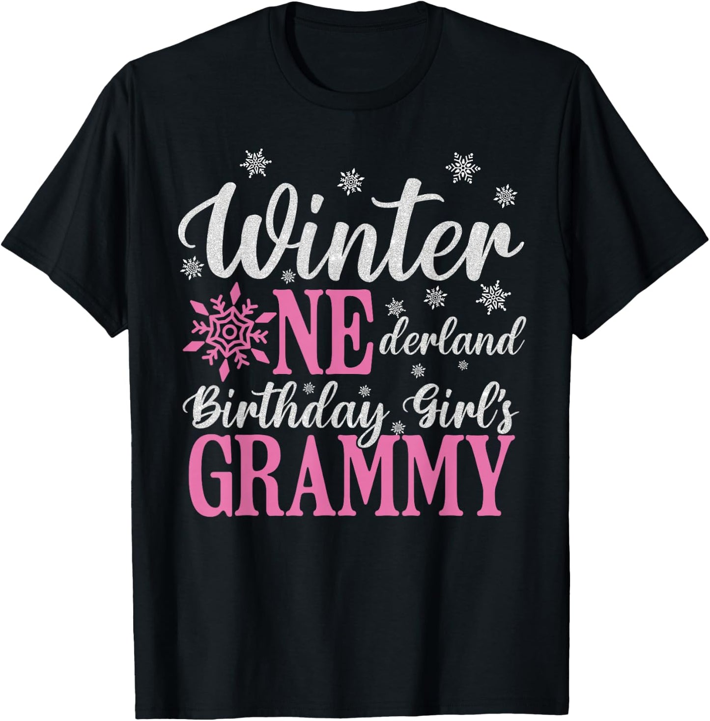 Grammy Pink Winter Onederland 1st Birthday Girl Snowflake T-Shirt - T-Shirt | Black