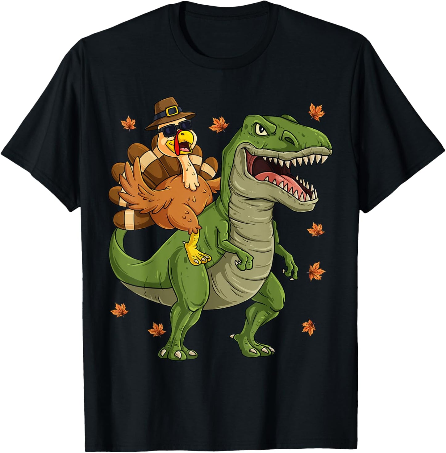 Thanksgiving Turkey Riding T Rex Dinosaur Toddler Boys Kids T-Shirt - T-Shirt | Black