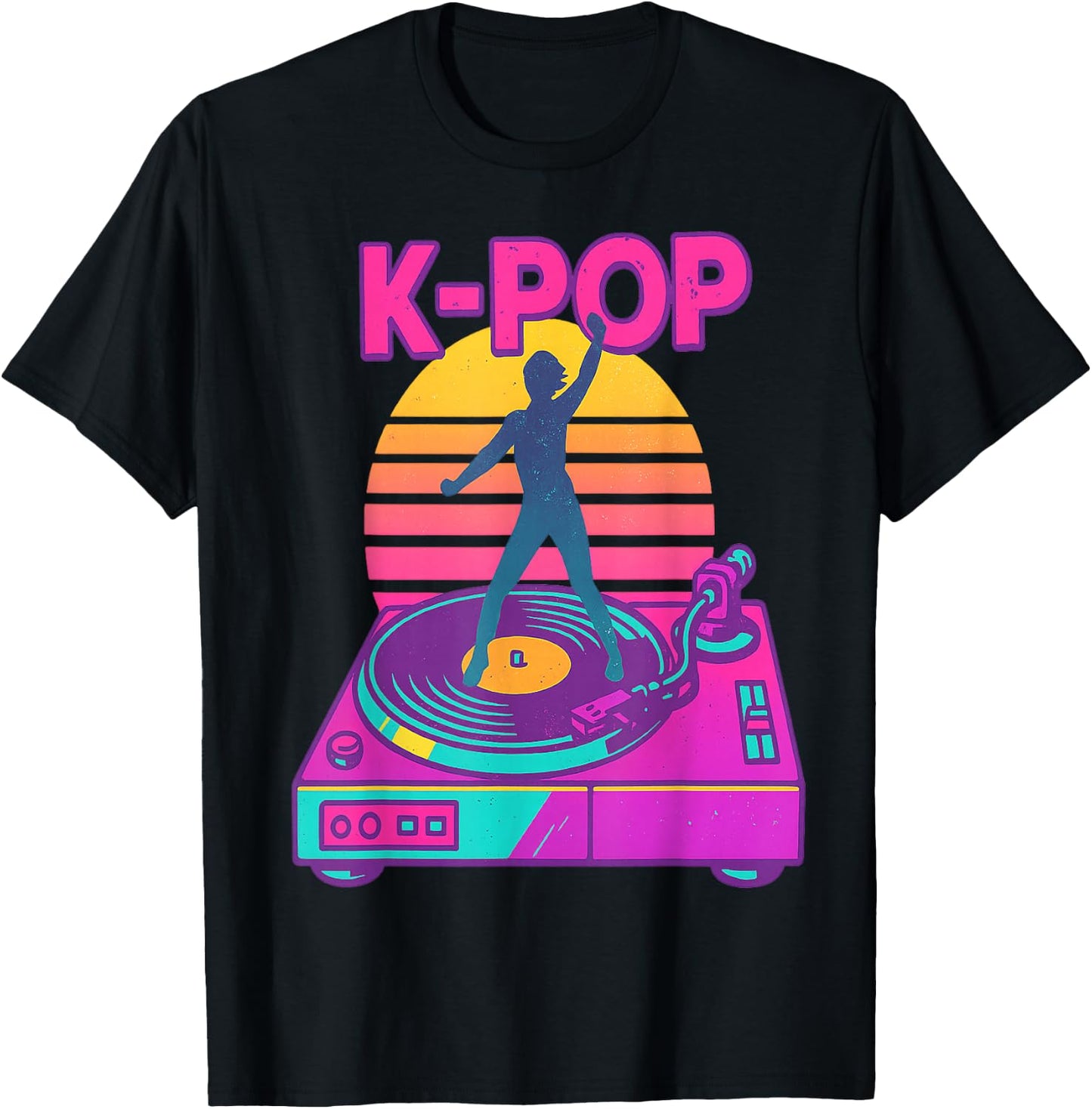 K-Pop Dance Vinyl DJ Retro Sunset Music Aesthetic Korea T-Shirt - T-Shirt | Black