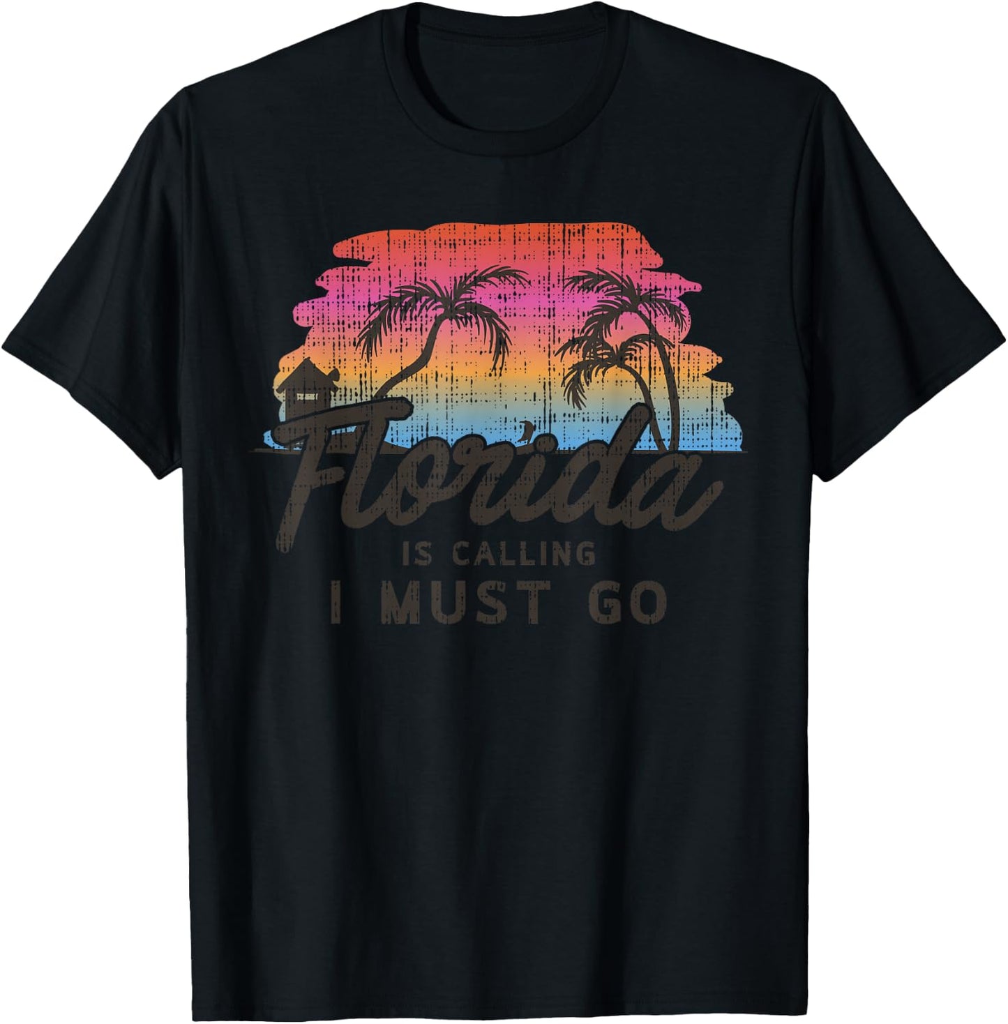 Florida Is Calling I Must Go Shirt Summer Vacation Gift T-Shirt - T-Shirt | Black