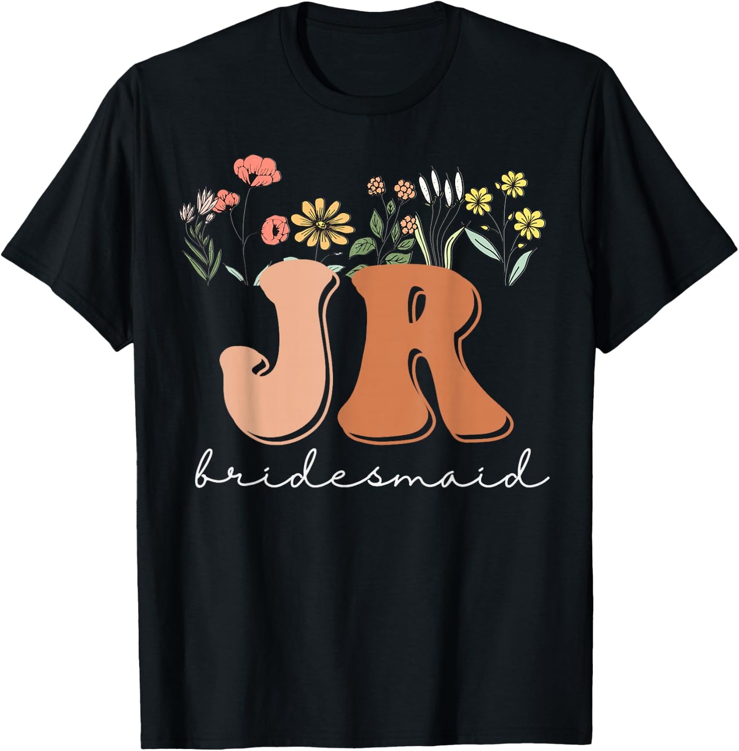 Junior Bridesmaid Bridal Shower Wildflowers Jr Bridesmaid T-Shirt - T-Shirt | Black