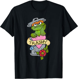 Sesame Street Oscar The Grouch Trashy Tattoo T-Shirt - T-Shirt | Black