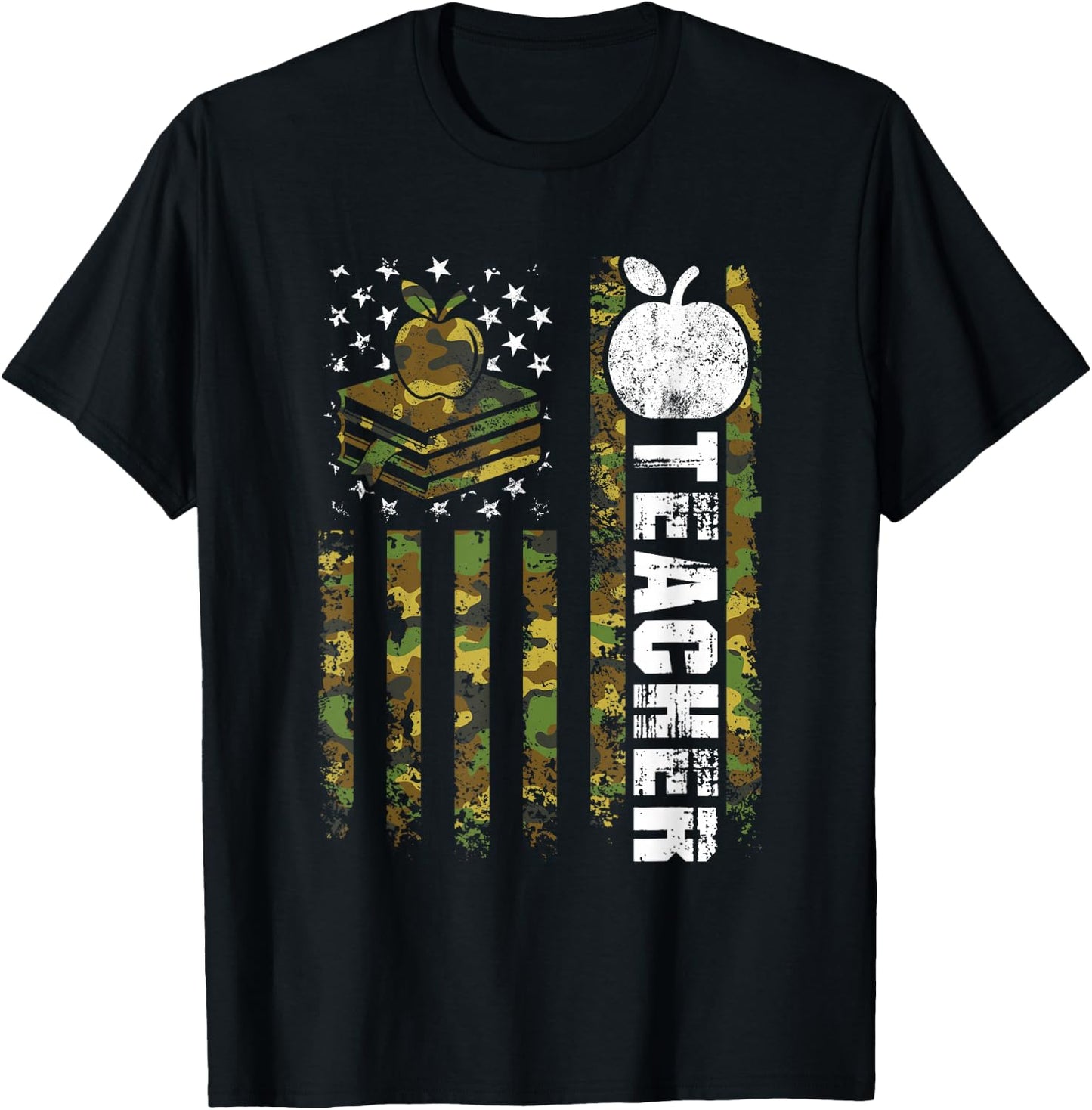American Flag Camouflage Teacher Patriotic 4th Of July Women Kids Men T-Shirt - T-Shirt | Black
