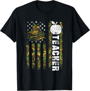 American Flag Camouflage Teacher Patriotic 4th Of July Women Kids Men T-Shirt - T-Shirt | Black