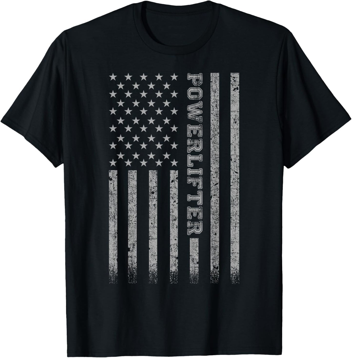 Powerlifter American Flag T-Shirt - T-Shirt | Black