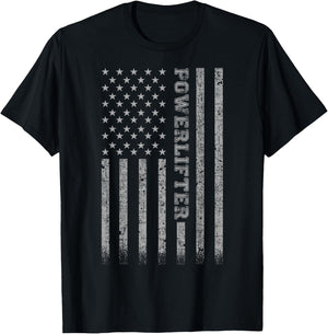 Powerlifter American Flag T-Shirt - T-Shirt | Black