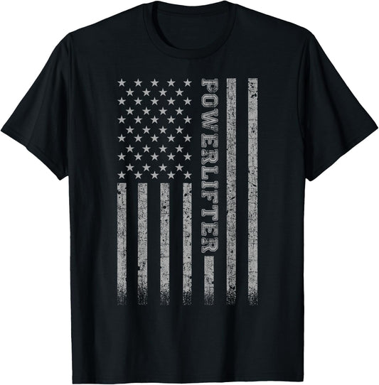 Powerlifter American Flag T-Shirt - T-Shirt | Black
