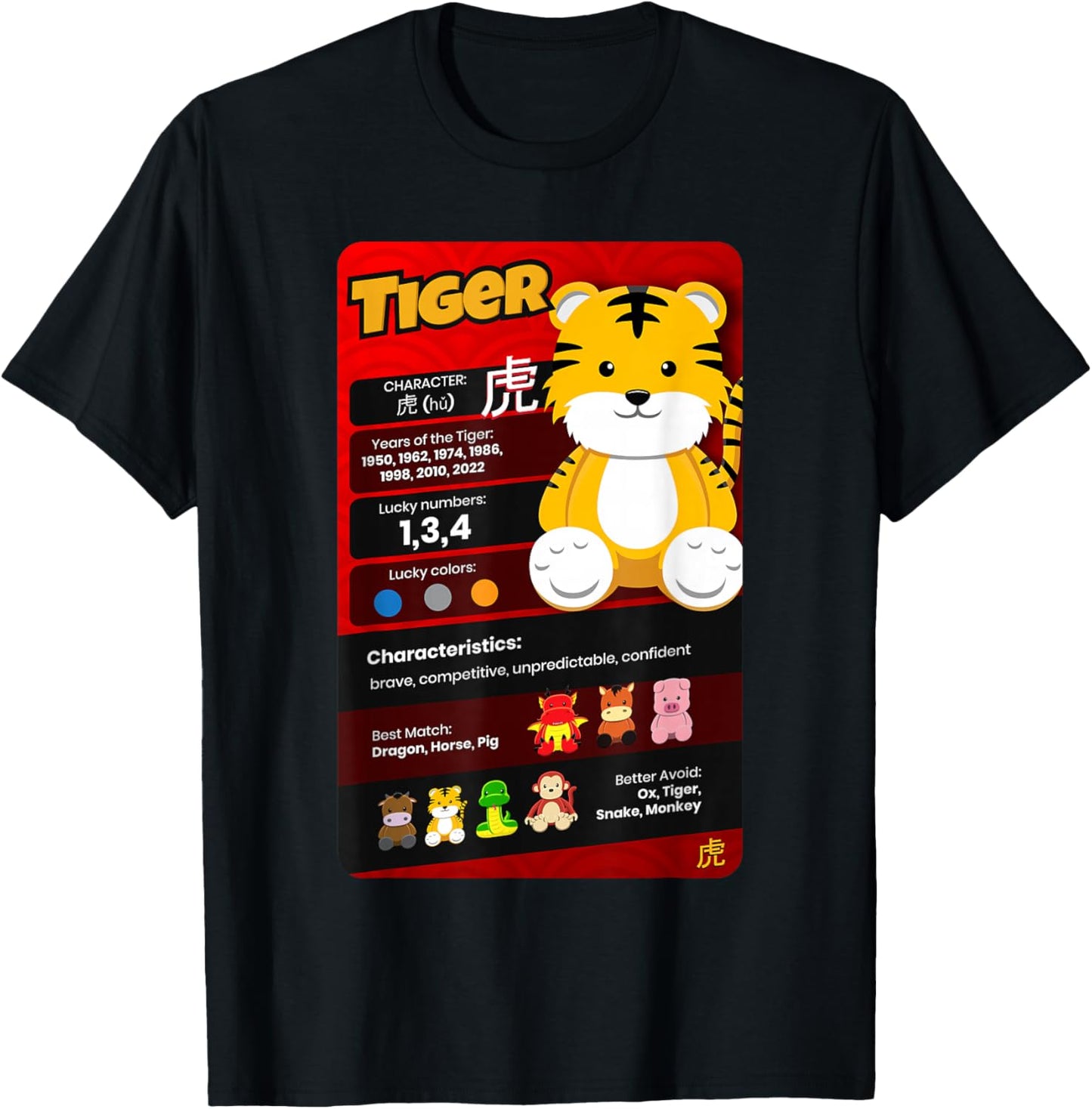 Chinese Zodiac Horoscope Animal Facts Year of the Tiger T-Shirt - T-Shirt | Black