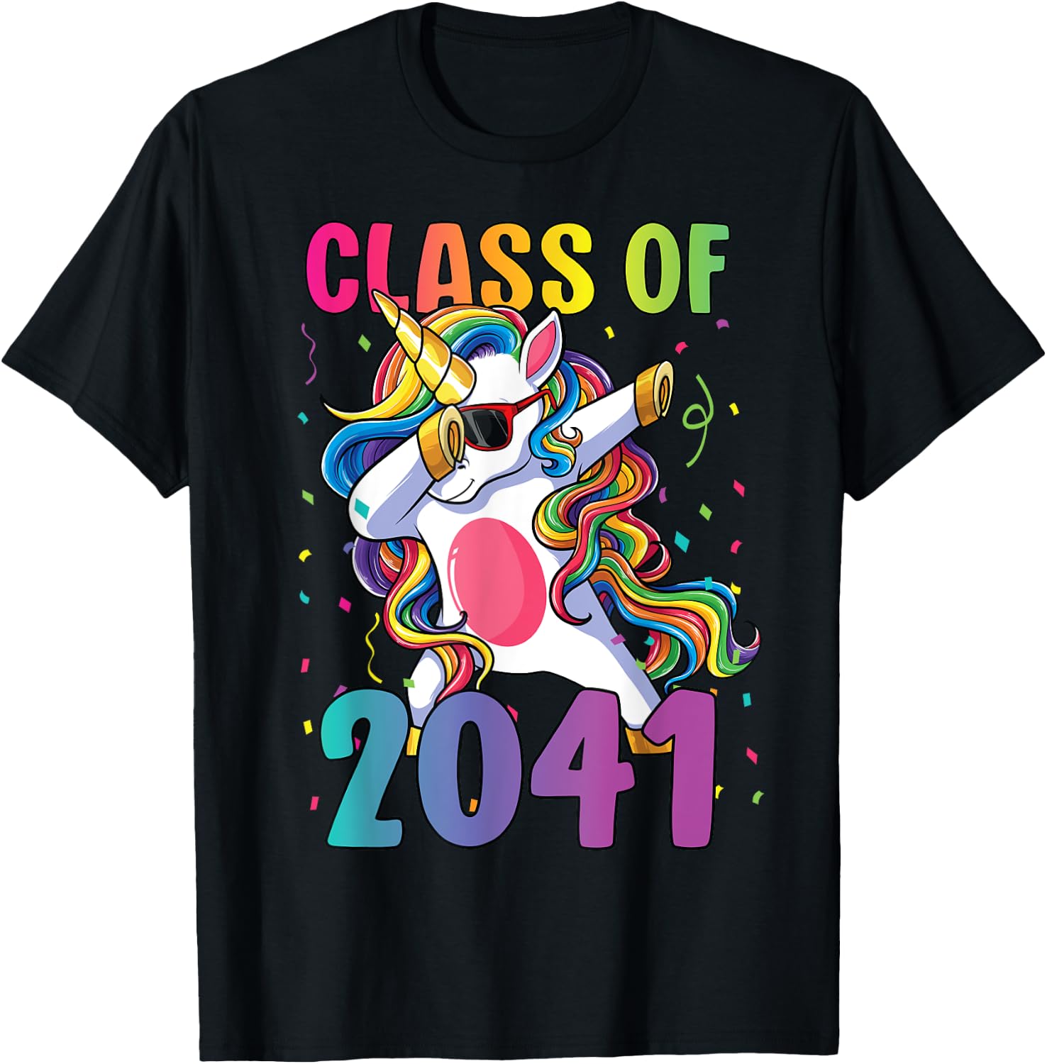 Class of 2041 Shirt Girls Dabbing Unicorn Grow With Me T-Shirt - T-Shirt | Black