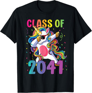 Class of 2041 Shirt Girls Dabbing Unicorn Grow With Me T-Shirt - T-Shirt | Black