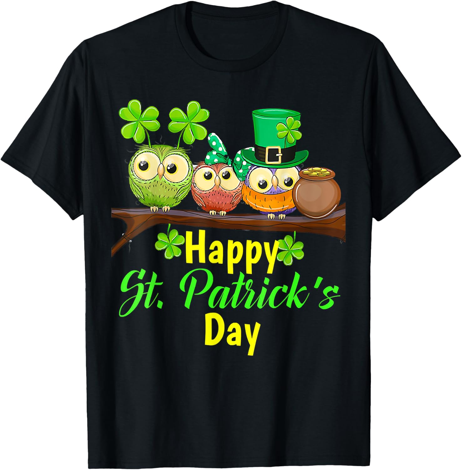 Owl Leprechaun, Happy St Patrick's Day, Matching Family T-Shirt - T-Shirt | Black