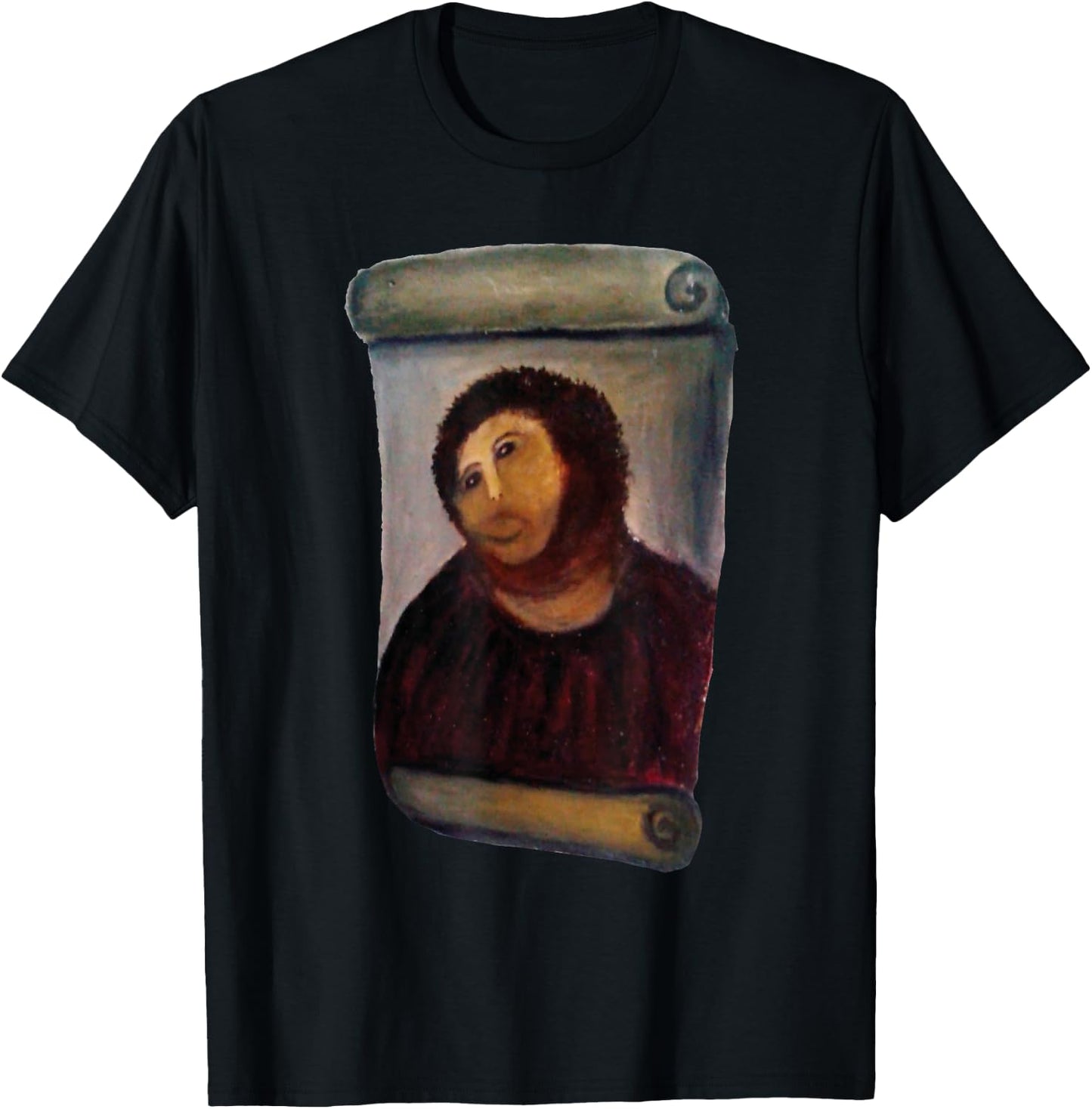 Art Banana Funny Cool : Ecce Homo Cecilia Graphic, Jesus, Dark Red, , X-Small, Black, Short Sleeve, Cotton 60% Polyester 40% T-Shirt - T-Shirt | Black