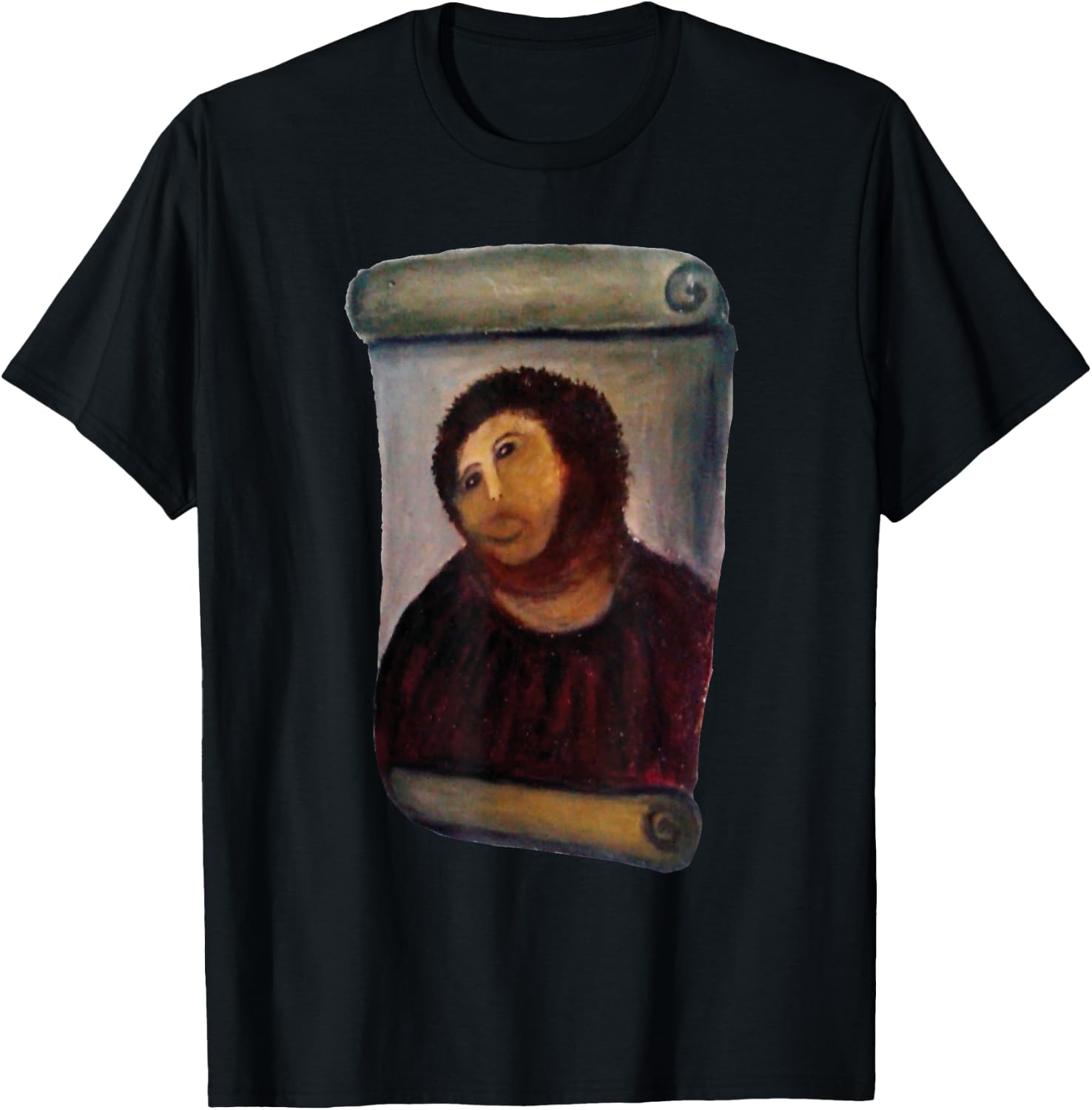 Art Banana Funny Cool : Ecce Homo Cecilia Graphic, Jesus, Dark Red, , X-Small, Black, Short Sleeve, Cotton 60% Polyester 40% T-Shirt - T-Shirt | Black