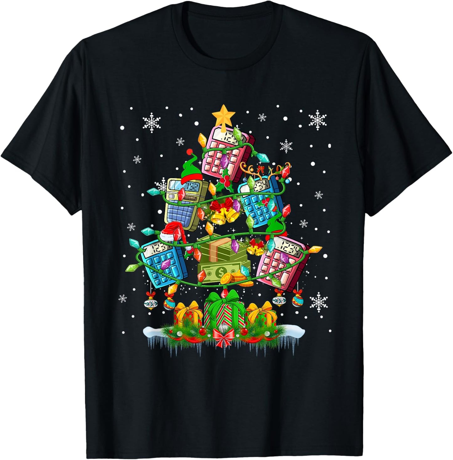 X-mas Tree Santa Reindeer Elf Calculators Accountant Lover T-Shirt - T-Shirt | Black